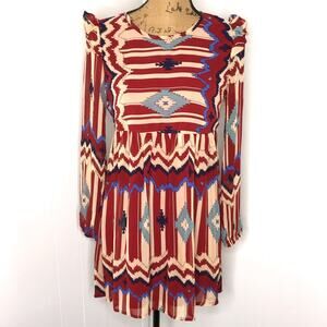 UMGEE Size Small Southwestern Print Dress-Boho Babydoll Ruffled Lined